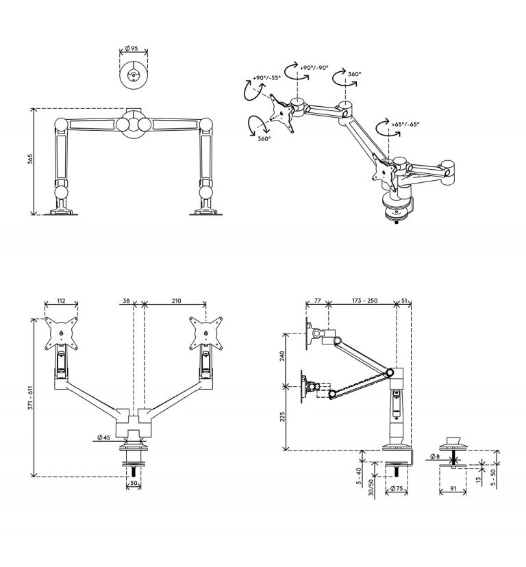 Braço de monitor duplo com profundidade e altura - Mesa Plus