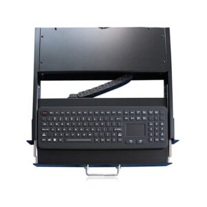 gaveta para rack 1U com teclado de silicone instalado