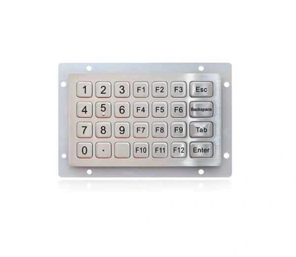 keypad de 28 teclas em aço inox com montagem pela retaguarda