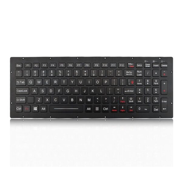 Teclado em alumínio com teclas iluminadas e montagem frontal