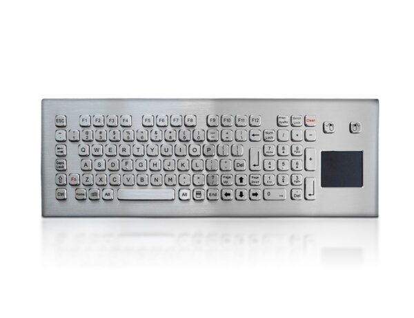 teclado em aço inox com 103 teclas e touchpad incorporado