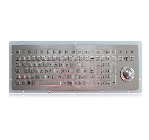 teclado de 107 teclas em aço inox com trackball incorporado