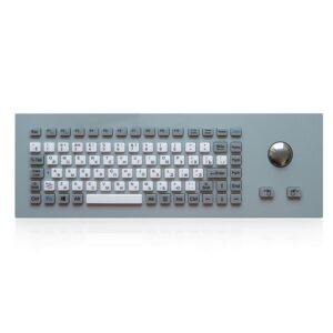 teclado em metal com teclas em silicone e trackball incorporado
