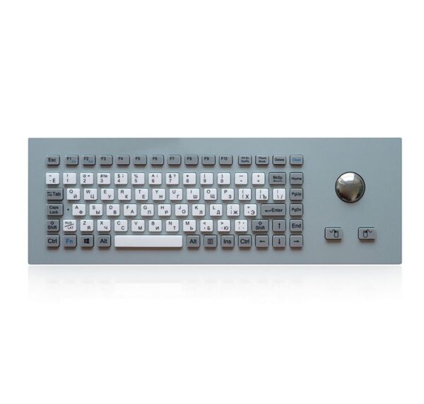 teclado em metal com teclas em silicone e trackball incorporado