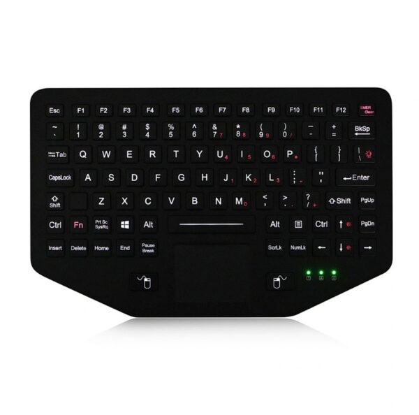 Teclado industrial com touchpad construido em metal e com teclas iluminadas