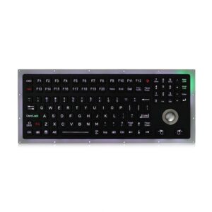 teclado em inox com teclas retro iluminadas e trackball incluido