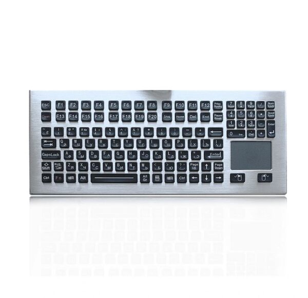 teclado em aço inox com touchpad e teclas em plástico