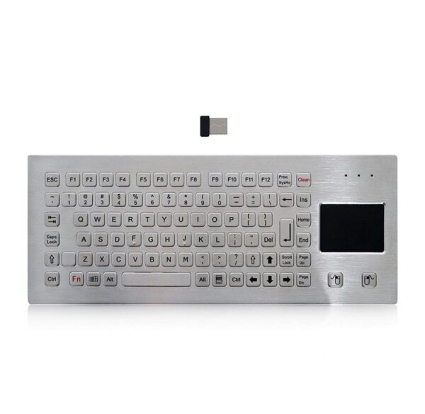teclado em aço inox sem fios com touchpad, em versão desktop