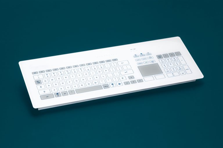 Teclado em vidro com Keypad e Touchpad (montagem frontal)