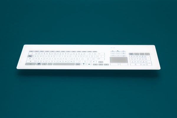 Teclado em vidro com Keypad e Touchpad (montagem frontal)