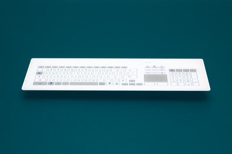 Teclado em vidro com Keypad e Touchpad (montagem frontal)