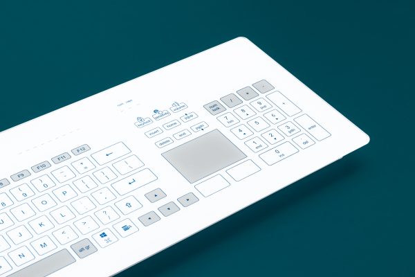Teclado em vidro com Keypad e Touchpad (montagem frontal)